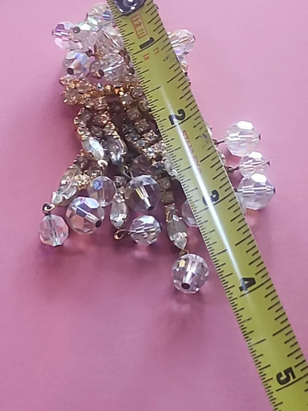 Vintage 1950s Aurora Borealis Crystal Waterfall Brooch - 12-Strand Tassel Pin